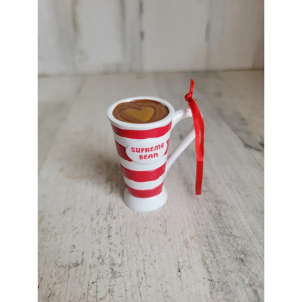 Hallmark supreme bean coffee mug ornament Xmas striped heart home